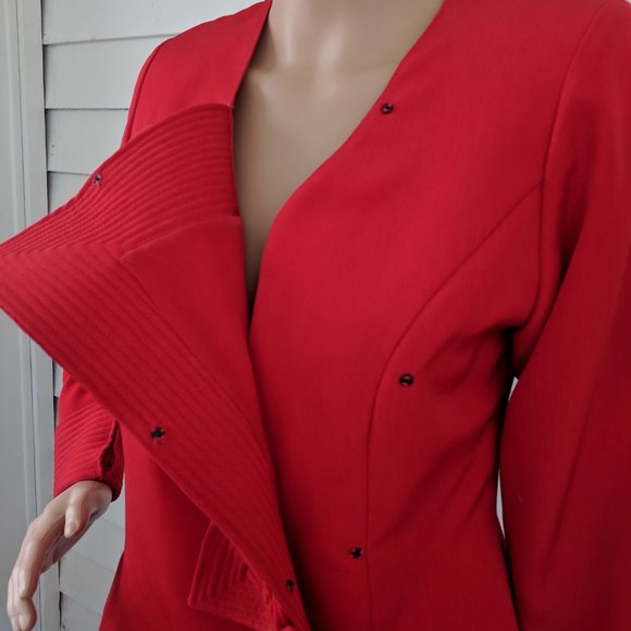 Red Suit Jacket Skirt Holiday Christmas Church 80s - Picture 8 of 9